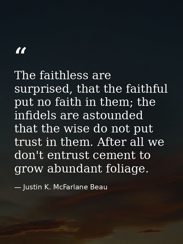 The faithless are surprised, that the faithful put no faith in them; the infidels are astounded that the wise do not put — Justin K. McFarlane Beau