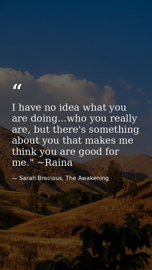 I have no idea what you are doing...who you really are, but there's something about you that makes me think you are good — Sarah Brocious, The Awakening