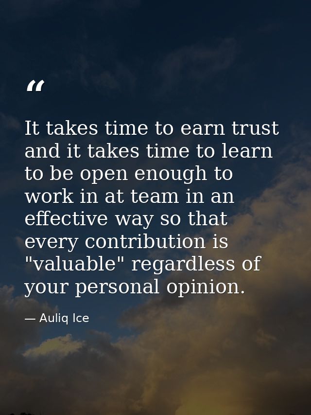 It takes time to earn trust and it takes time to learn to be open enough to work in at team in an effective way so that  — Auliq Ice