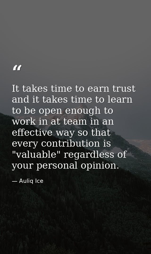 It takes time to earn trust and it takes time to learn to be open enough to work in at team in an effective way so that  — Auliq Ice