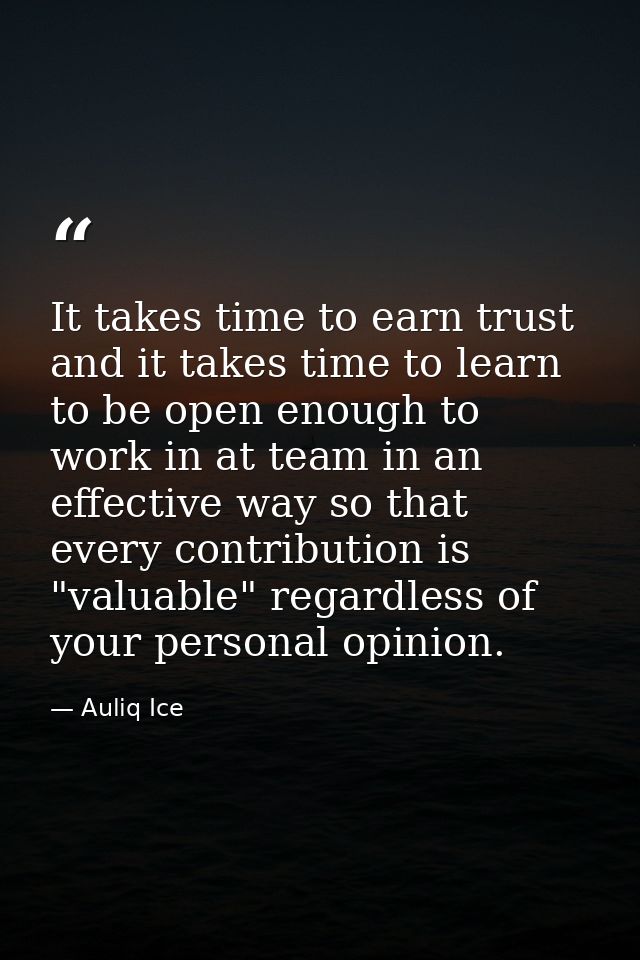 It takes time to earn trust and it takes time to learn to be open enough to work in at team in an effective way so that  — Auliq Ice