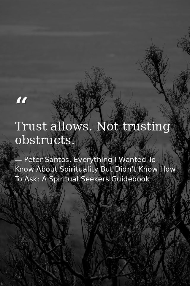 Trust allows. Not trusting obstructs. — Peter Santos, Everything I Wanted To Know About Spirituality But Didn't Know How To Ask: A Spiritual Seekers Guidebook