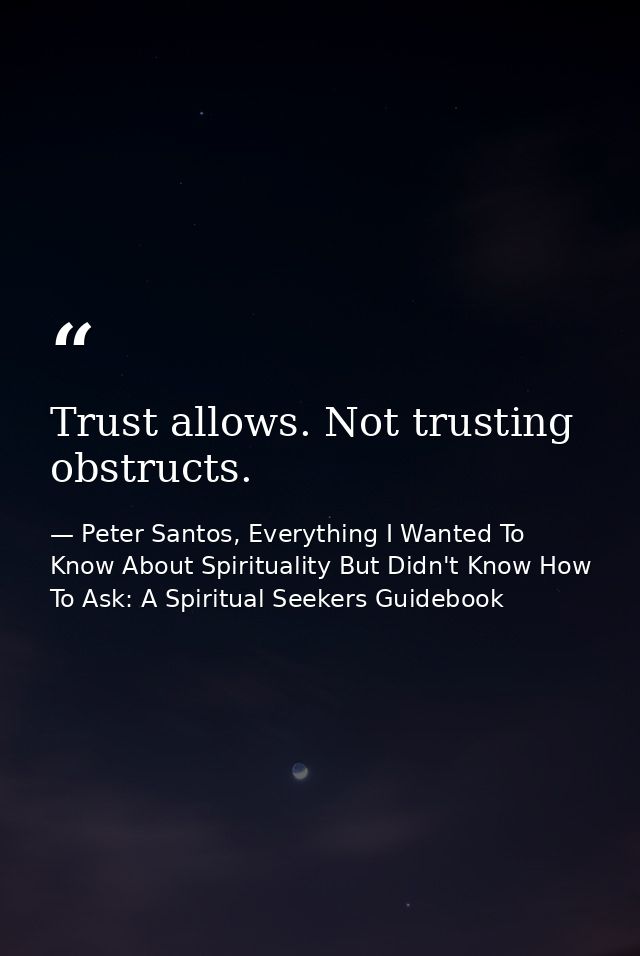 Trust allows. Not trusting obstructs. — Peter Santos, Everything I Wanted To Know About Spirituality But Didn't Know How To Ask: A Spiritual Seekers Guidebook