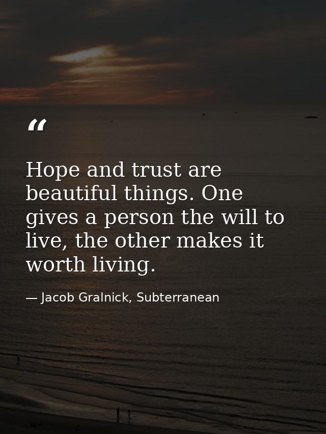 Hope and trust are beautiful things. One gives a person the will to live, the other makes it worth living. — Jacob Gralnick, Subterranean