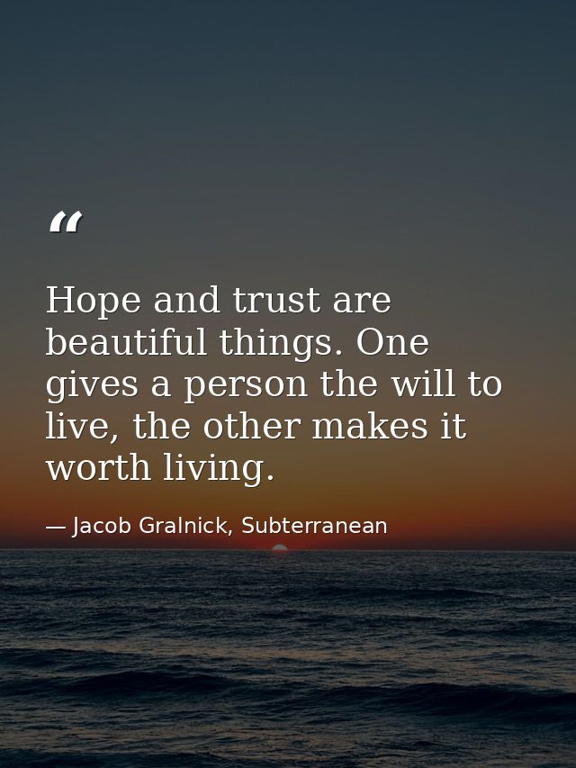 Hope and trust are beautiful things. One gives a person the will to live, the other makes it worth living. — Jacob Gralnick, Subterranean