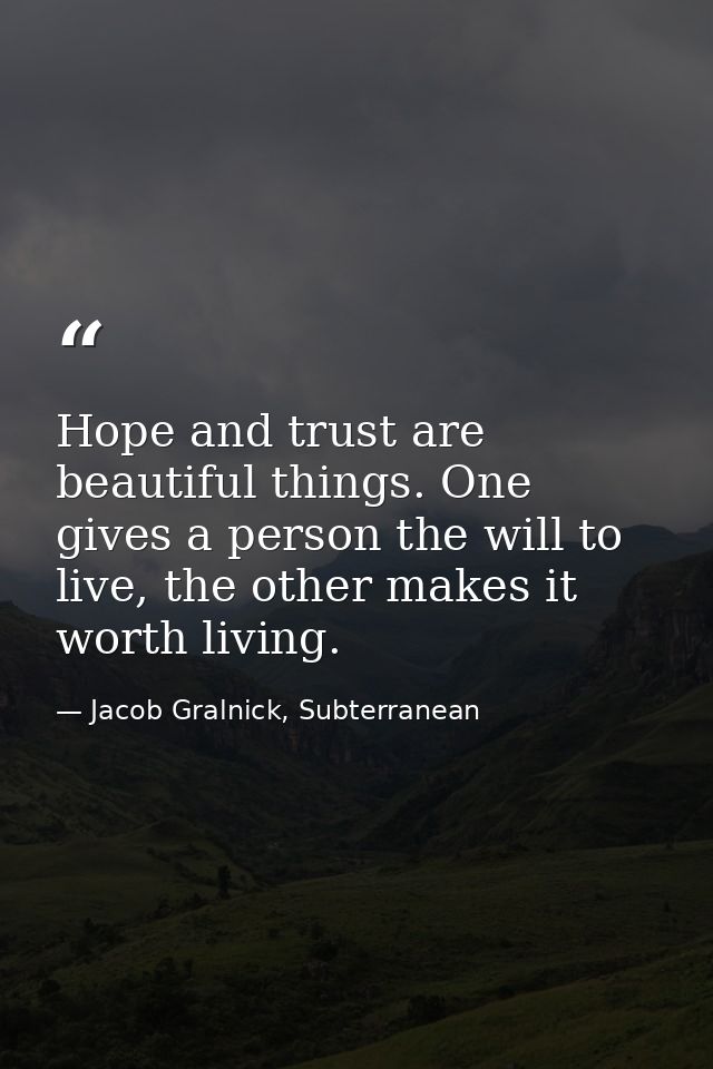Hope and trust are beautiful things. One gives a person the will to live, the other makes it worth living. — Jacob Gralnick, Subterranean