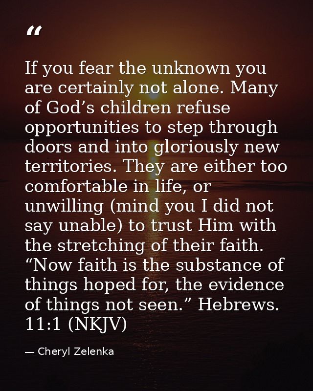 If you fear the unknown you are certainly not alone. Many of God’s children refuse opportunities to step through doors a — Cheryl Zelenka