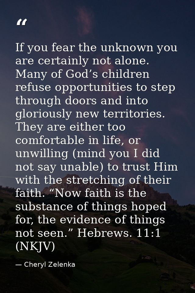 If you fear the unknown you are certainly not alone. Many of God’s children refuse opportunities to step through doors a — Cheryl Zelenka