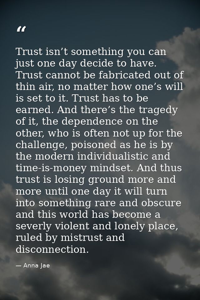 Trust isn’t something you can just one day decide to have. Trust cannot be fabricated out of thin air, no matter how one — Anna Jae