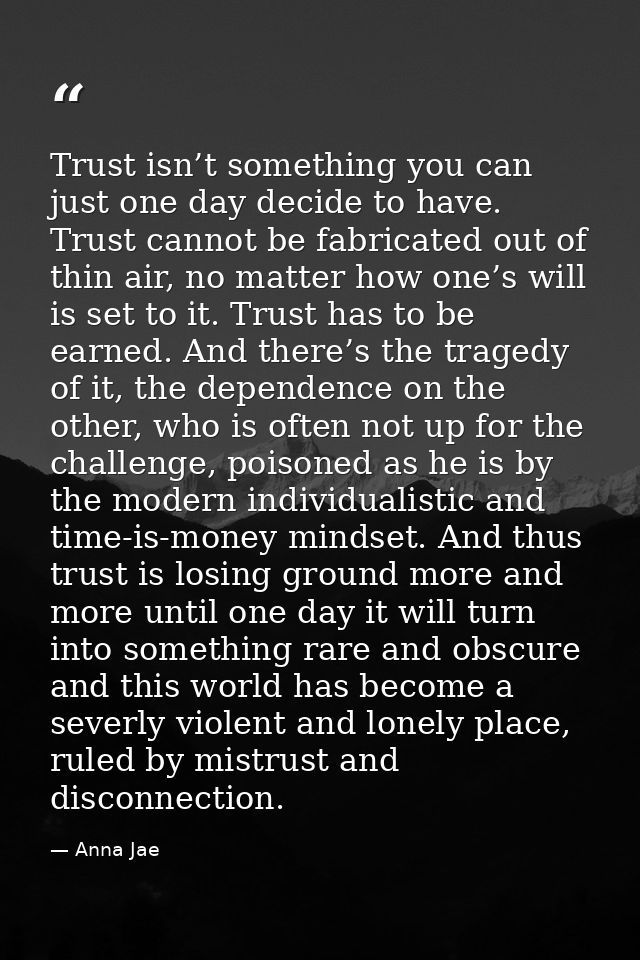 Trust isn’t something you can just one day decide to have. Trust cannot be fabricated out of thin air, no matter how one — Anna Jae