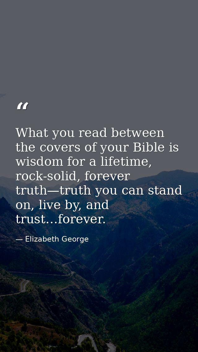 What you read between the covers of your Bible is wisdom for a lifetime, rock-solid, forever truth—truth you can stand o — Elizabeth George
