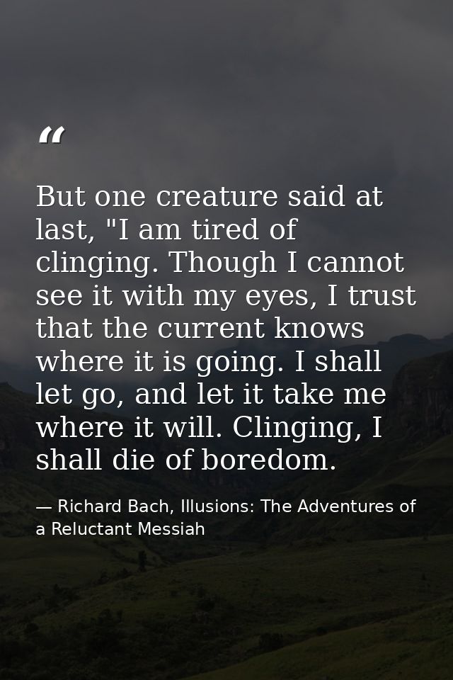 But one creature said at last, "I am tired of clinging. Though I cannot see it with my eyes, I trust that the current kn — Richard Bach, Illusions: The Adventures of a Reluctant Messiah