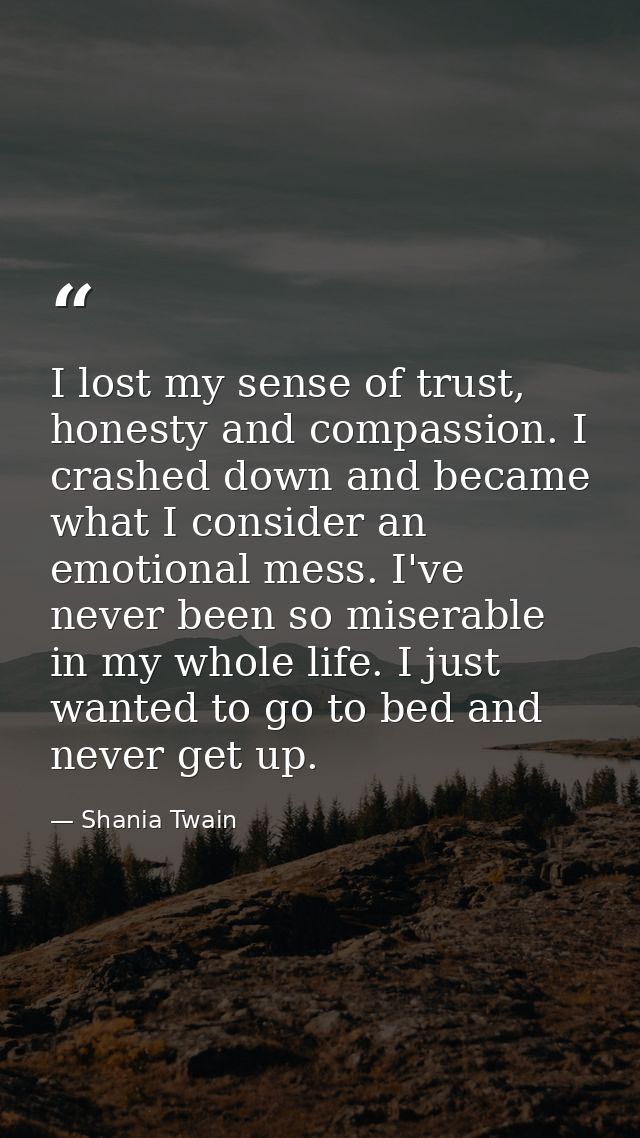 I lost my sense of trust, honesty and compassion. I crashed down and became what I consider an emotional mess. I've neve — Shania Twain