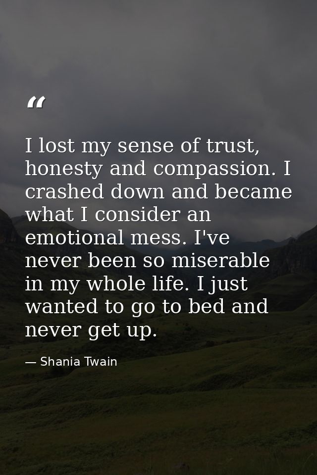 I lost my sense of trust, honesty and compassion. I crashed down and became what I consider an emotional mess. I've neve — Shania Twain