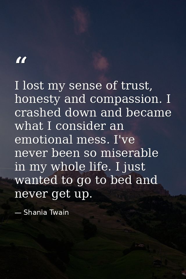 I lost my sense of trust, honesty and compassion. I crashed down and became what I consider an emotional mess. I've neve — Shania Twain
