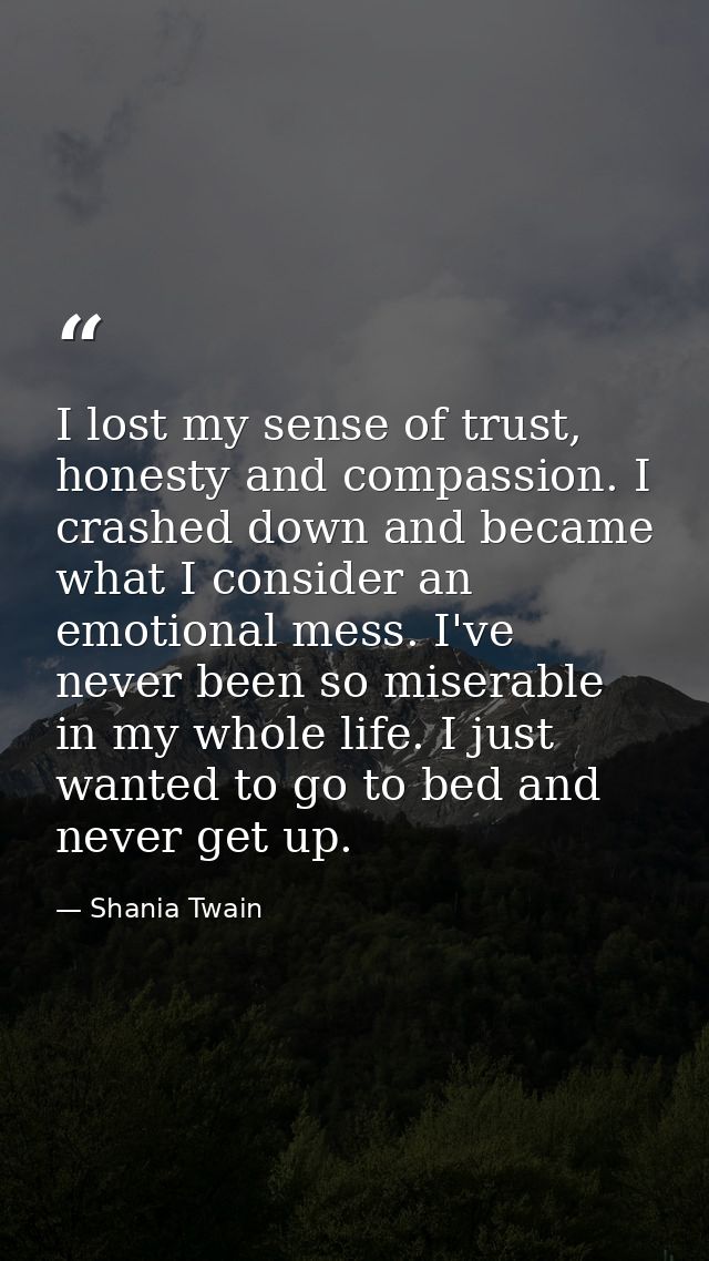 I lost my sense of trust, honesty and compassion. I crashed down and became what I consider an emotional mess. I've neve — Shania Twain