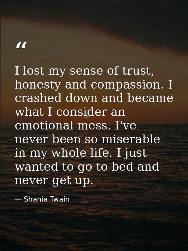 I lost my sense of trust, honesty and compassion. I crashed down and became what I consider an emotional mess. I've neve — Shania Twain
