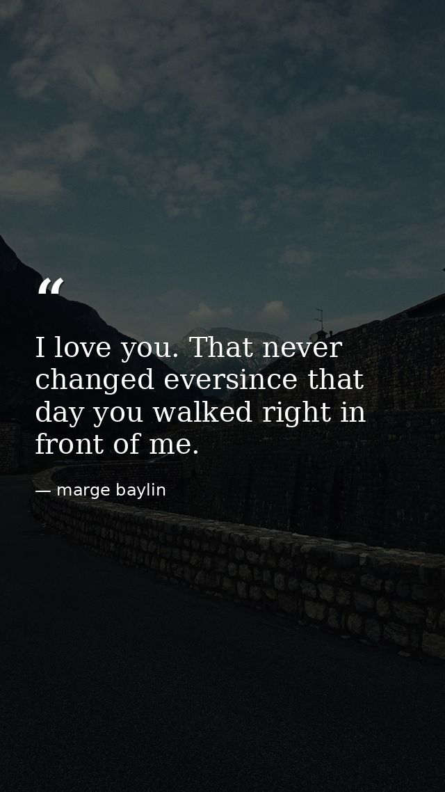 I love you. That never changed eversince that day you walked right in front of me. — marge baylin