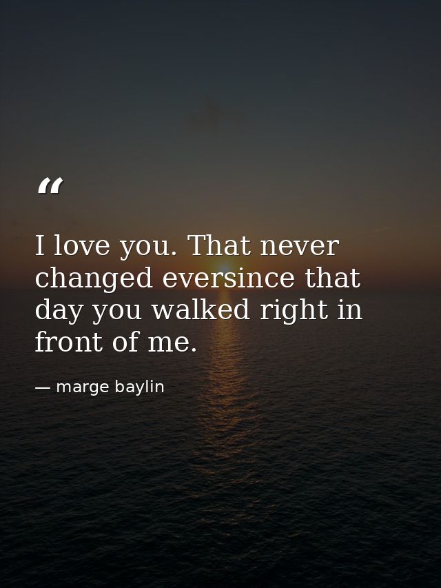 I love you. That never changed eversince that day you walked right in front of me. — marge baylin