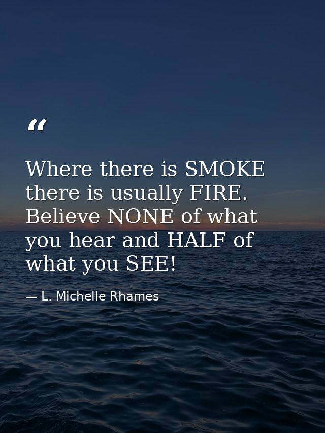 Where there is SMOKE there is usually FIRE. Believe NONE of what you hear and HALF of what you SEE! — L. Michelle Rhames