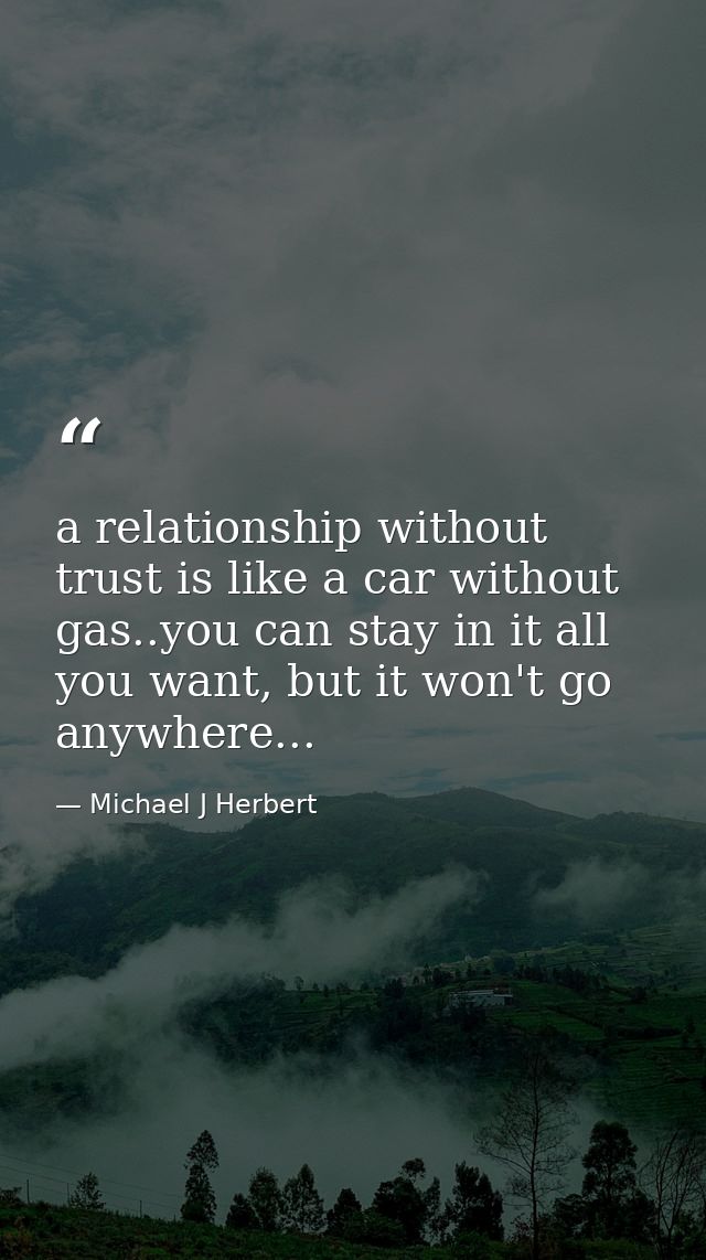 a relationship without trust is like a car without gas..you can stay in it all you want, but it won't go anywhere... — Michael J Herbert