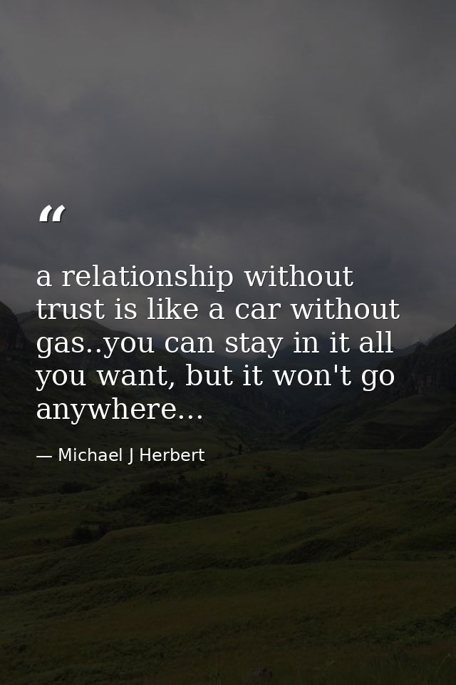 a relationship without trust is like a car without gas..you can stay in it all you want, but it won't go anywhere... — Michael J Herbert
