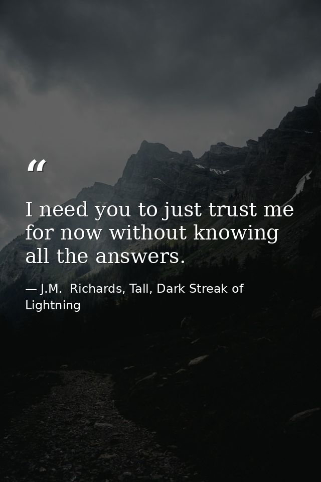 I need you to just trust me for now without knowing all the answers. — J.M.  Richards, Tall, Dark Streak of Lightning
