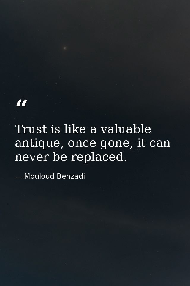 Trust is like a valuable antique, once gone, it can never be replaced. — Mouloud Benzadi