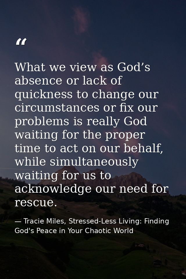 What we view as God’s absence or lack of quickness to change our circumstances or fix our problems is really God waiting — Tracie Miles, Stressed-Less Living: Finding God's Peace in Your Chaotic World