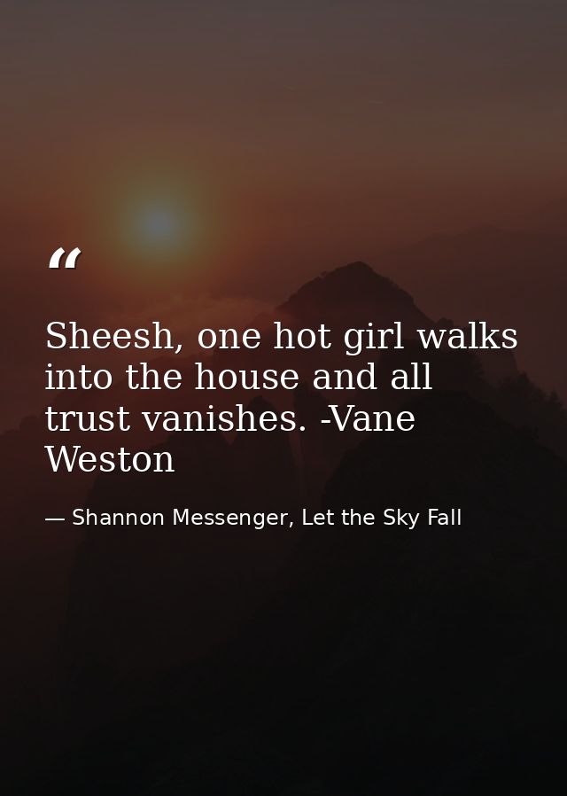Sheesh, one hot girl walks into the house and all trust vanishes. -Vane Weston — Shannon Messenger, Let the Sky Fall