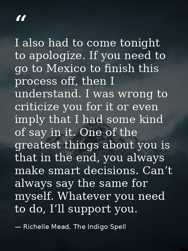 I also had to come tonight to apologize. If you need to go to Mexico to finish this process off, then I understand. I wa — Richelle Mead, The Indigo Spell