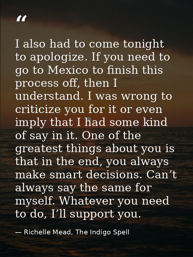 I also had to come tonight to apologize. If you need to go to Mexico to finish this process off, then I understand. I wa — Richelle Mead, The Indigo Spell