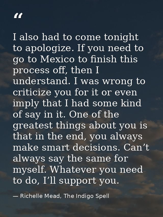 I also had to come tonight to apologize. If you need to go to Mexico to finish this process off, then I understand. I wa — Richelle Mead, The Indigo Spell
