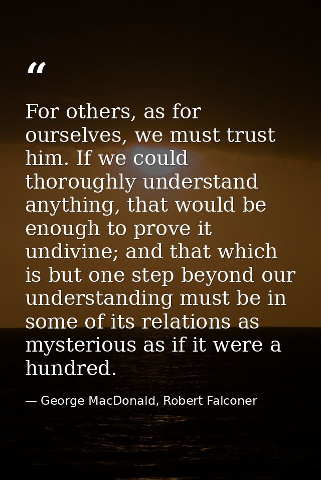 For others, as for ourselves, we must trust him. If we could thoroughly understand anything, that would be enough to pro — George MacDonald, Robert Falconer