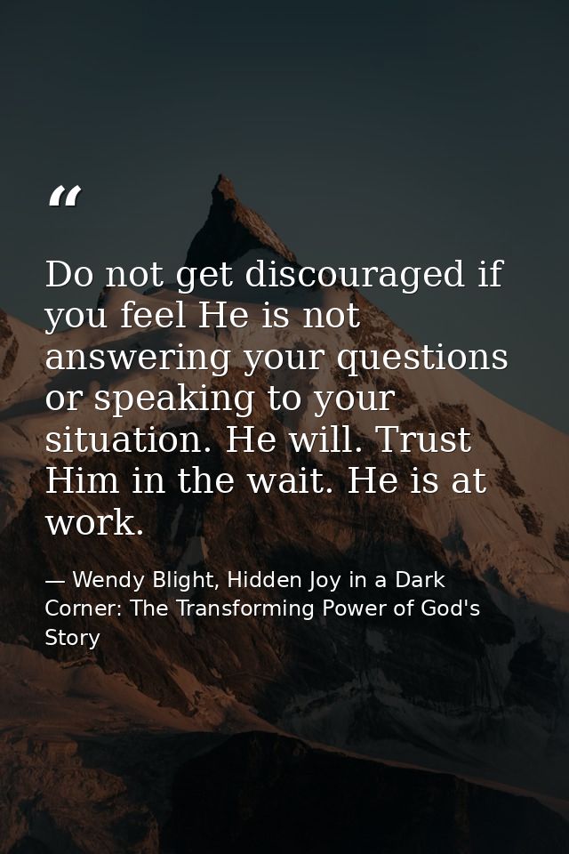 Do not get discouraged if you feel He is not answering your questions or speaking to your situation. He will. Trust Him  — Wendy Blight, Hidden Joy in a Dark Corner: The Transforming Power of God's Story