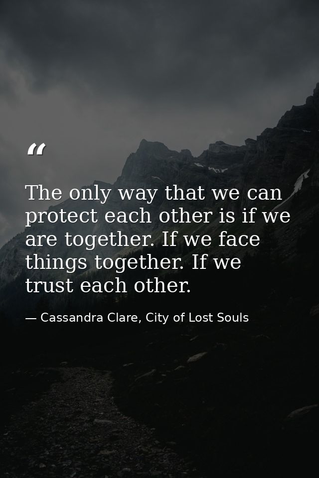 The only way that we can protect each other is if we are together. If we face things together. If we trust each other. — Cassandra Clare, City of Lost Souls
