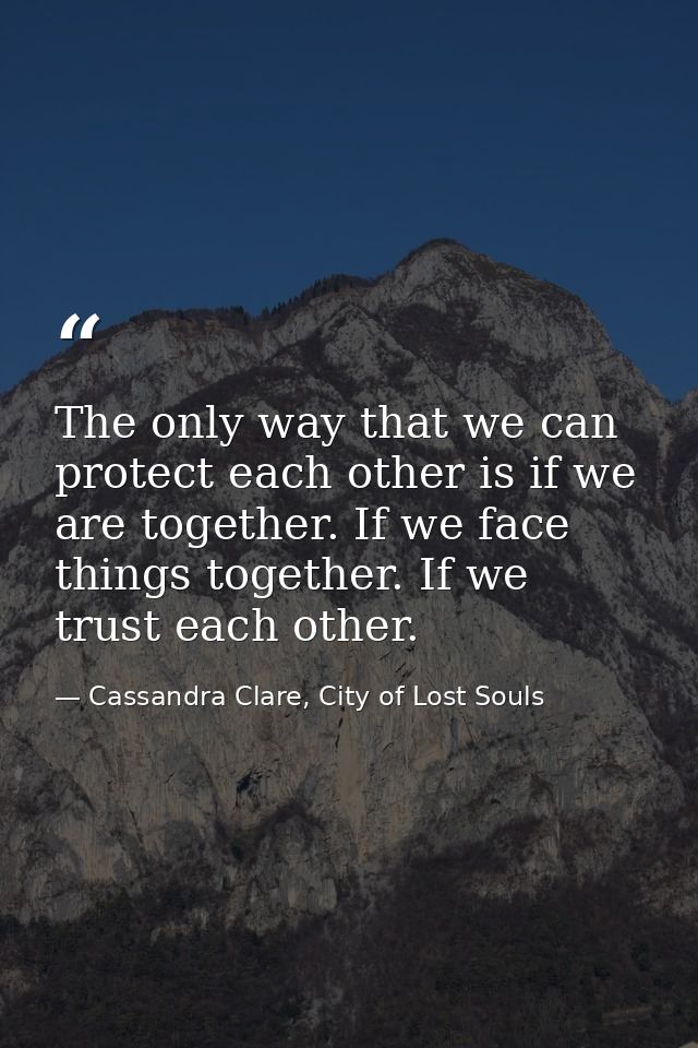 The only way that we can protect each other is if we are together. If we face things together. If we trust each other. — Cassandra Clare, City of Lost Souls