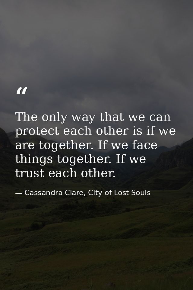 The only way that we can protect each other is if we are together. If we face things together. If we trust each other. — Cassandra Clare, City of Lost Souls