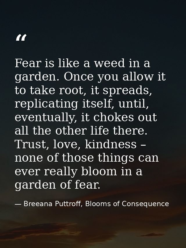 Fear is like a weed in a garden. Once you allow it to take root, it spreads, replicating itself, until, eventually, it c — Breeana Puttroff, Blooms of Consequence