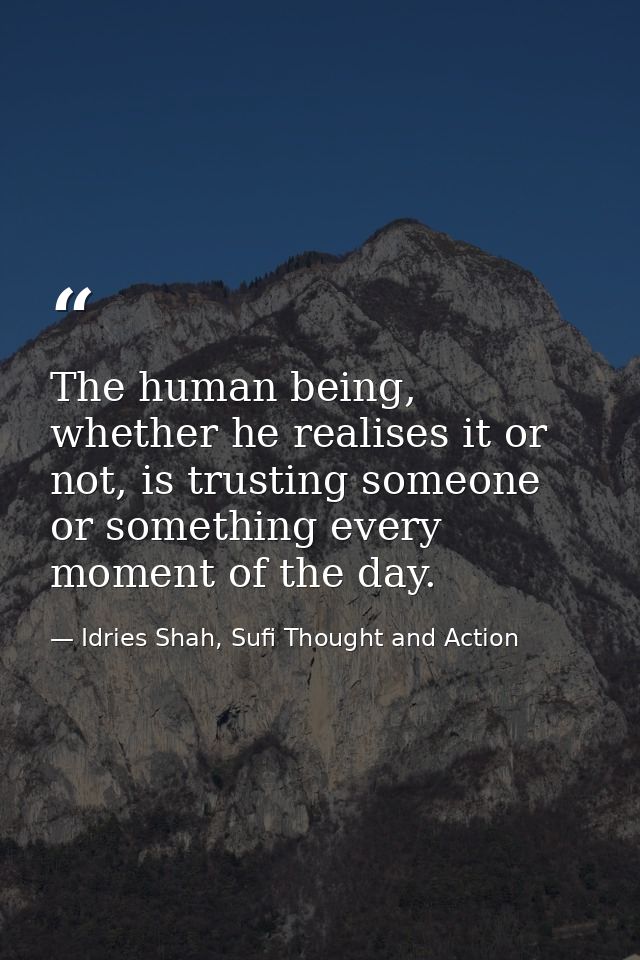 The human being, whether he realises it or not, is trusting someone or something every moment of the day. — Idries Shah, Sufi Thought and Action