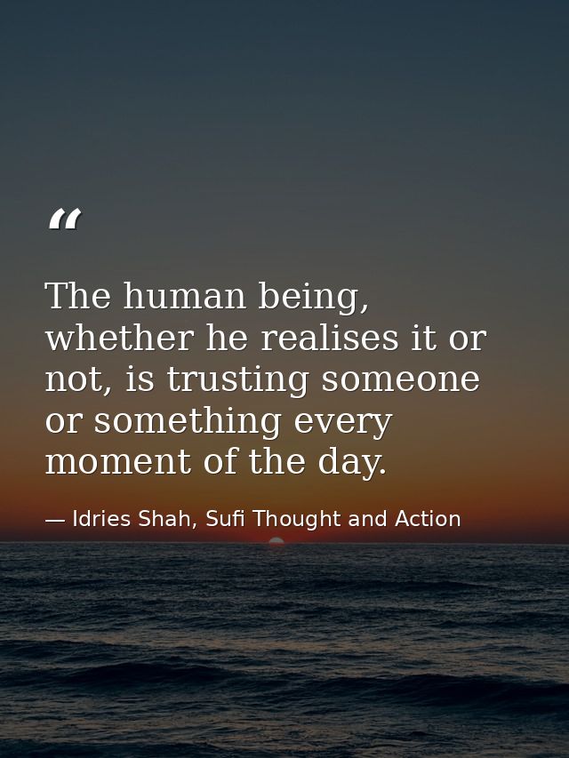 The human being, whether he realises it or not, is trusting someone or something every moment of the day. — Idries Shah, Sufi Thought and Action