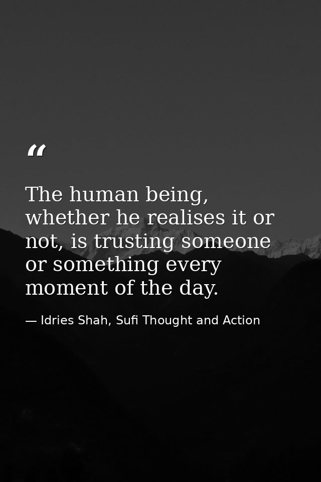 The human being, whether he realises it or not, is trusting someone or something every moment of the day. — Idries Shah, Sufi Thought and Action