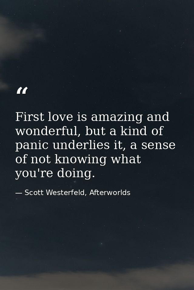First love is amazing and wonderful, but a kind of panic underlies it, a sense of not knowing what you're doing. — Scott Westerfeld, Afterworlds