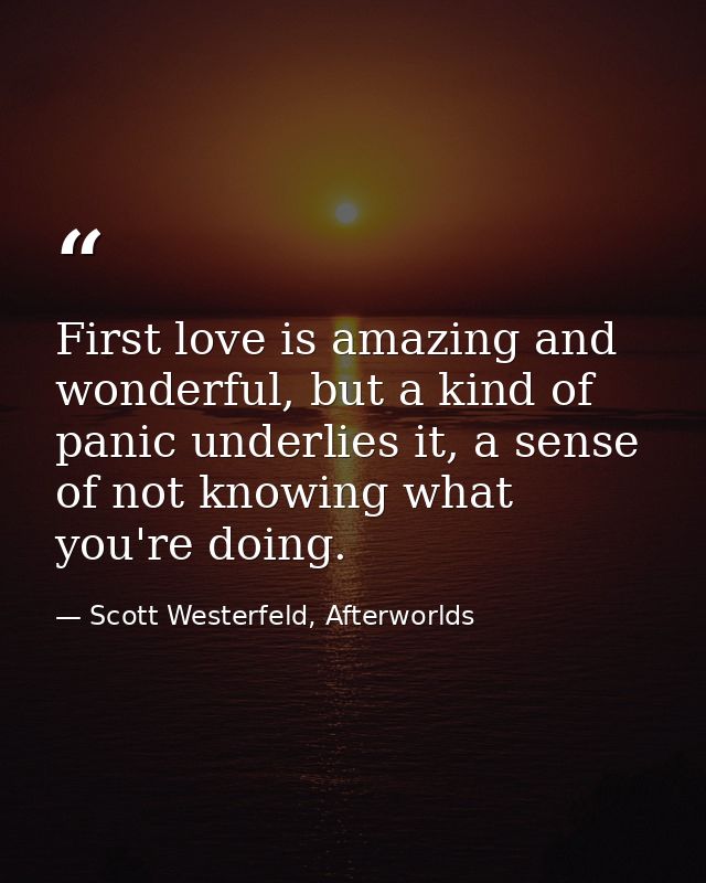 First love is amazing and wonderful, but a kind of panic underlies it, a sense of not knowing what you're doing. — Scott Westerfeld, Afterworlds