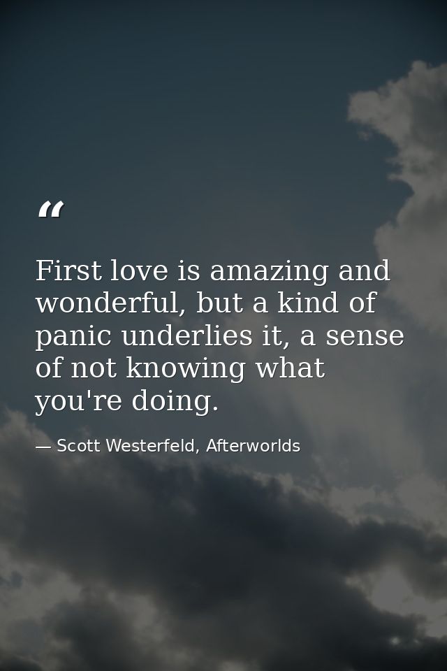 First love is amazing and wonderful, but a kind of panic underlies it, a sense of not knowing what you're doing. — Scott Westerfeld, Afterworlds