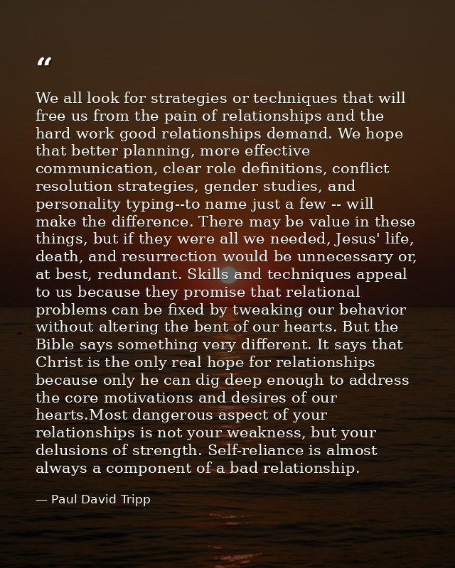 We all look for strategies or techniques that will free us from the pain of relationships and the hard work good relatio — Paul David Tripp