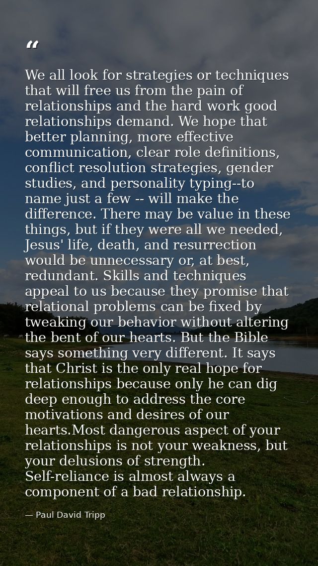 We all look for strategies or techniques that will free us from the pain of relationships and the hard work good relatio — Paul David Tripp