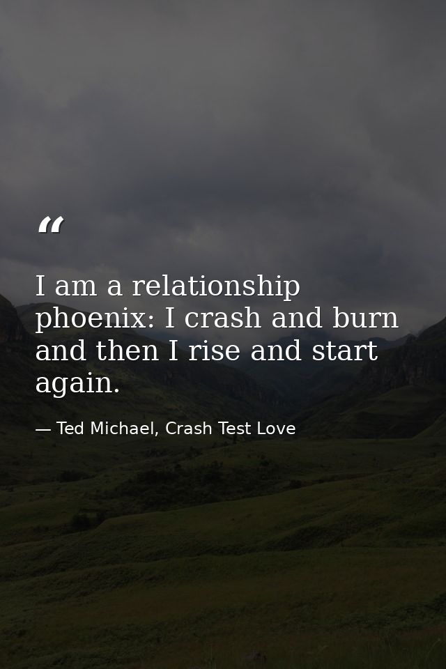 I am a relationship phoenix: I crash and burn and then I rise and start again. — Ted Michael, Crash Test Love