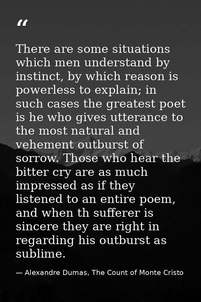 There are some situations which men understand by instinct, by which reason is powerless to explain; in such cases the g — Alexandre Dumas, The Count of Monte Cristo