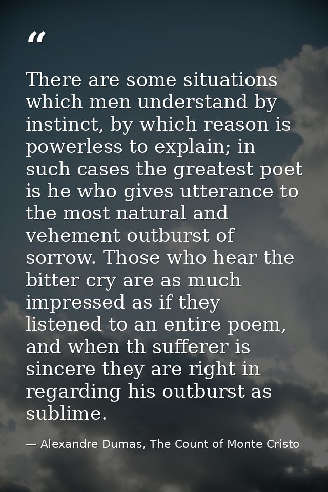 There are some situations which men understand by instinct, by which reason is powerless to explain; in such cases the g — Alexandre Dumas, The Count of Monte Cristo